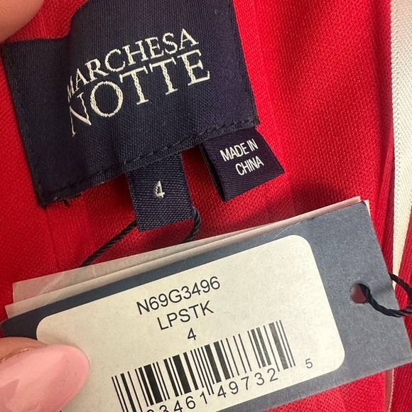 NWT Marchesa Red Embellished Gown with Slit and Off the Shoulder Neckline - Picture 7 of 12